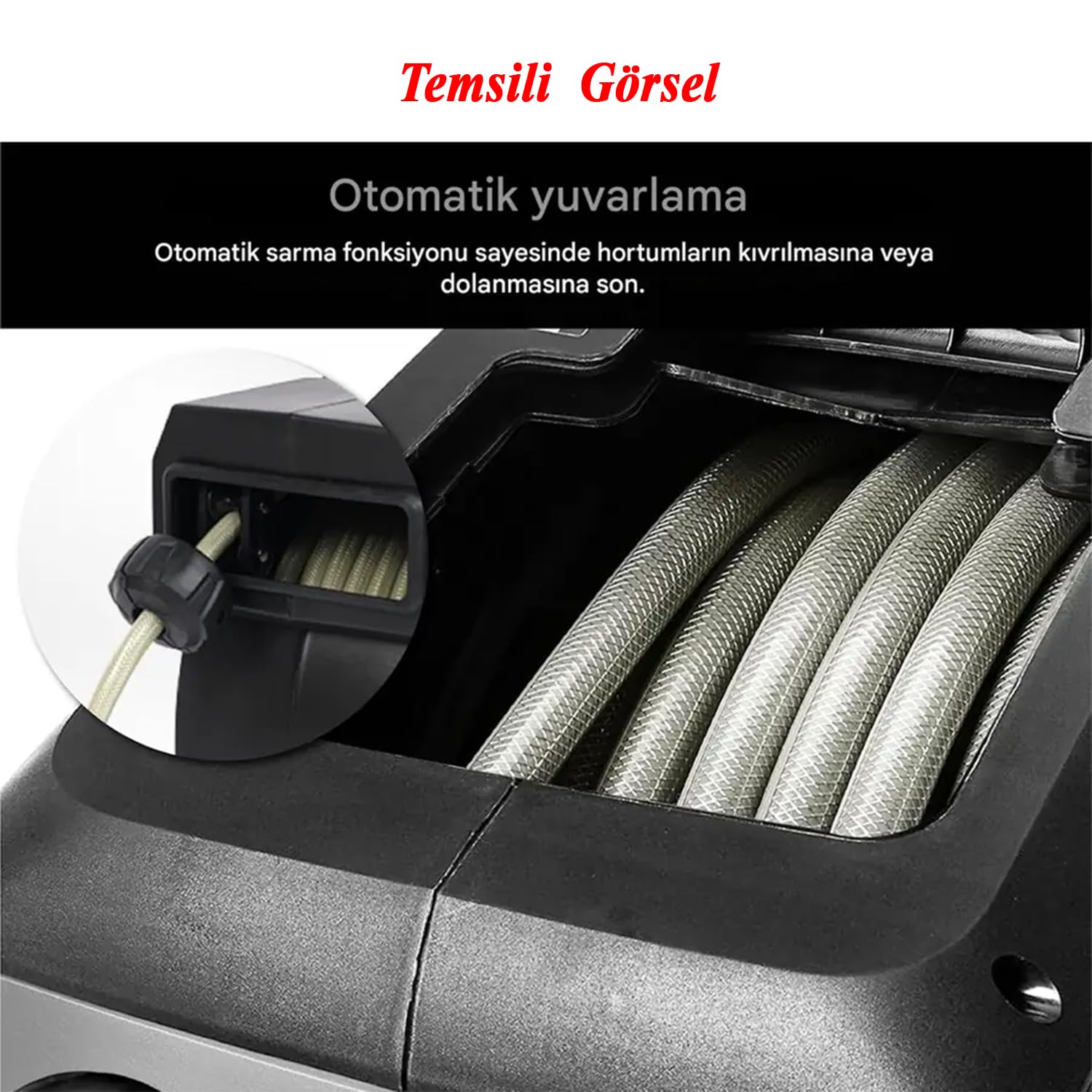 Makaralı 25 Metre Duvara Monteli 180° Döner Hortum Seti Bahçe Su Hortumu 1/2 Sulama Araç Yıkama