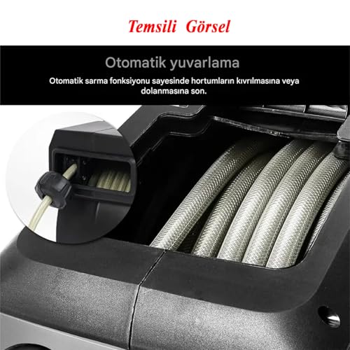 Makaralı 25 Metre Duvara Monteli 180° Döner Hortum Seti Bahçe Su Hortumu 1/2 Sulama Araç Yıkama