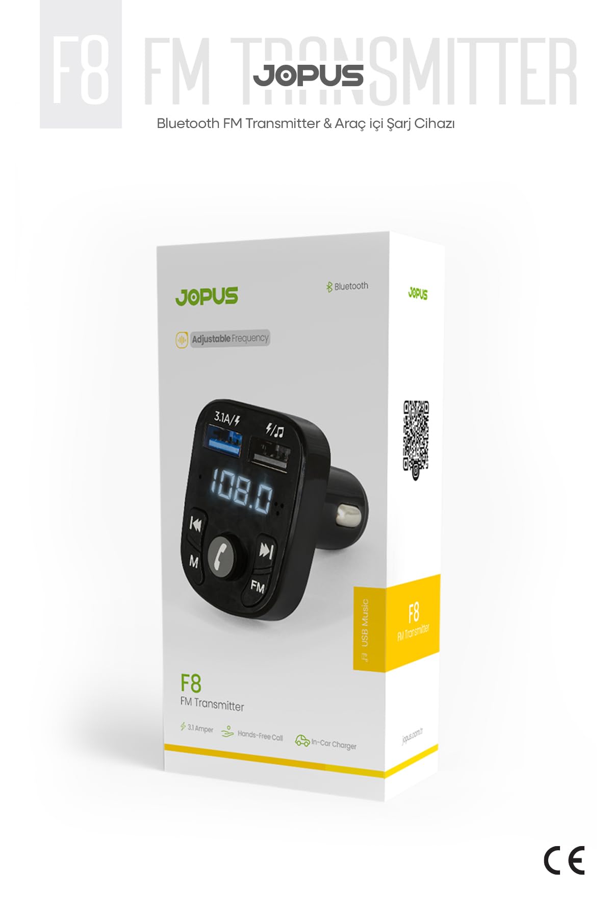 Jopus FM Transmitter Bluetooth Araç Kiti – Oto MP3 Çalar, Çakmaklık Şarj Aleti, Oto Radyo Müzik Kiti Stand