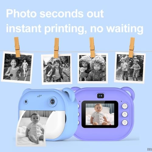 Çocuklar İçin Termal Baskılı Dijital Fotoğraf Makinesi - Anında Fotoğraf Çıktısı Alan Mavi Çocuk Kamerası - Selfie Özellikli Full HD Video Kayıt