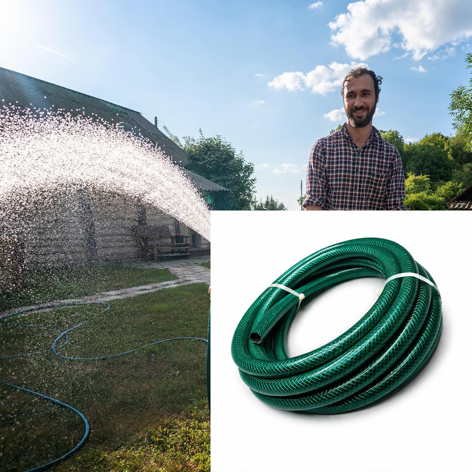 (15 Metre) Dayanıklı 3 Katlı Sağlam Klasik Bahçe Çeşme Hortumu Su Sulama Yıkama Hortum 12.5 mm 1/2"