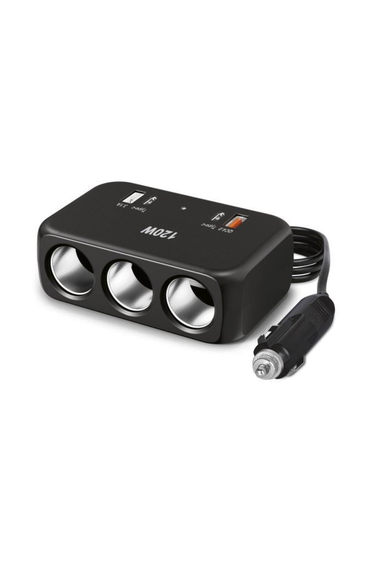 G18 120W Çoklu Çıkışlı Araç Şarj Cihazı – 2x Type-C, USB, QC4.0 & 3 Çakmaklık Girişli G1806