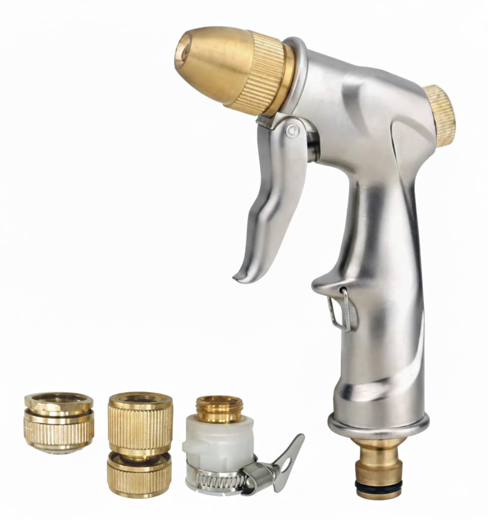 Otomatik Metal Sulama Tabancası Pro Set, Bahçe Sulama Seti, Pirinç Bağlantı Parçaları Dahil