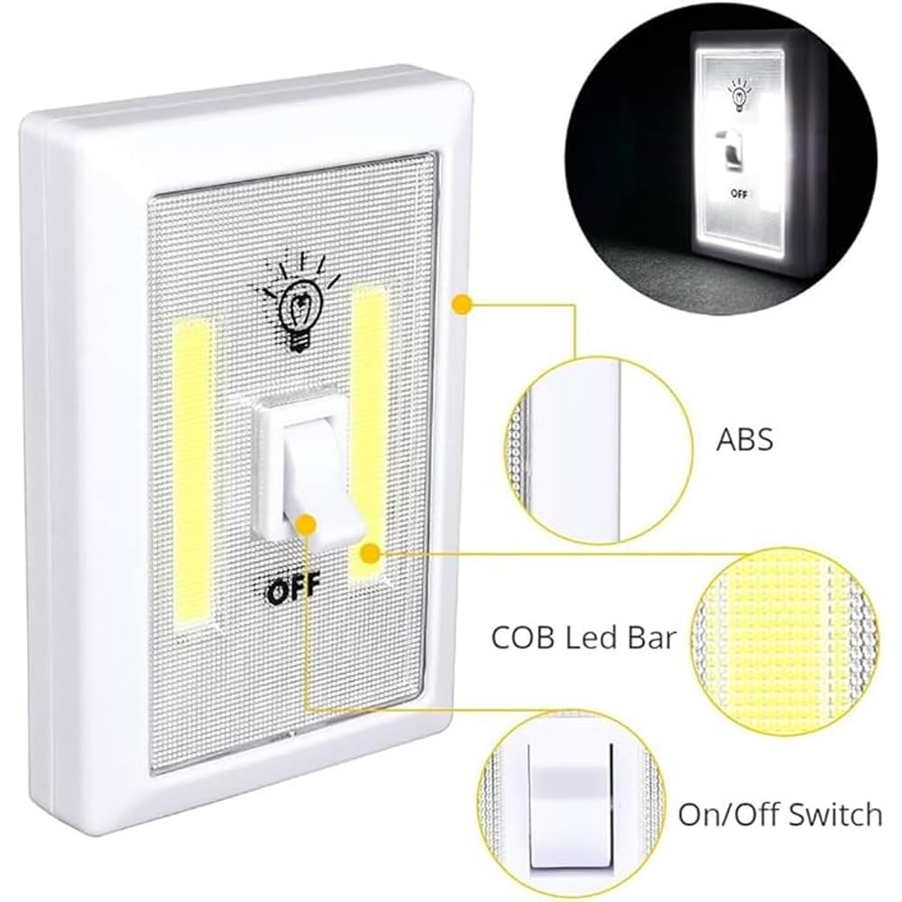 GüncelÇarşı Pille Çalışan Duvar Anahtarı Tipi COB LED Lamba, Kablosuz Dolap İçi Aydınlatma, Mıknatıslı, Yapışkanlı Gece Lambası, Kitap Lambası (1 ADET)