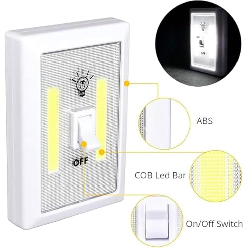 GüncelÇarşı Pille Çalışan Duvar Anahtarı Tipi COB LED Lamba, Kablosuz Dolap İçi Aydınlatma, Mıknatıslı, Yapışkanlı Gece Lambası, Kitap Lambası (1 ADET)