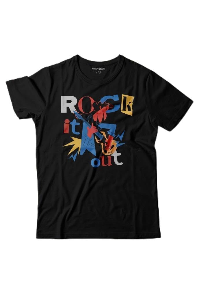 Rockstar Rock It Out Guitar Gitarist Baskılı Tişört Çocuk T-shirt Siyah