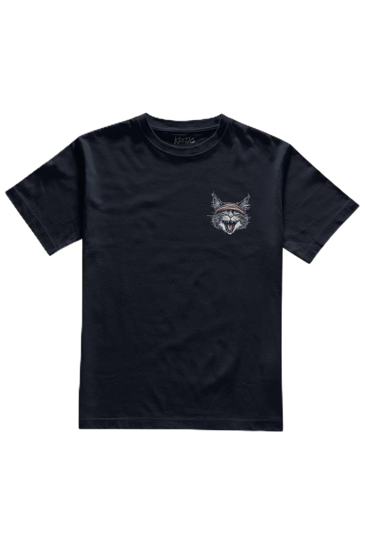 Unisex Lacivert T-shirt Drummer Cat Kedi Davulcu Müzik Music Drum Cute Minimal Ön Baskılı Tişört Lacivert