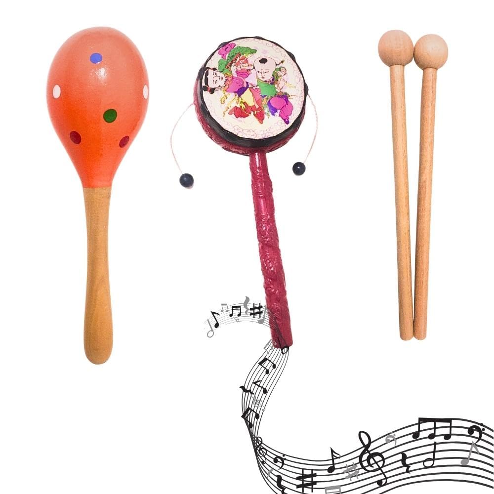 Çocuk Müzik Aletleri Seti, 12 Parça Ahşap Ritim Enstrümanları, Anaokulu Okul Öncesi Eğitici Oyuncak, 3-10 Yaş, Ksilofon Tambur Marakas Üçgen Zil